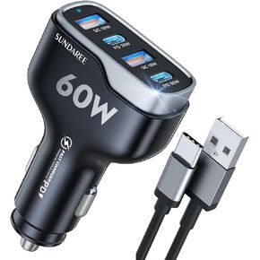 SUNDAREE 120W USB C Car Charger, Car Cigarette Lighter Adapter, Dual PD60W/PPS60W for iPhone 15/14/13/Pro Max/Pro/Samsung Galaxy and More, Fast Charger for Family Travel