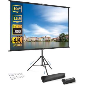 شاشة جهاز عرض محمولة مع حامل، 100 انش 16:9، شاشة عرض خارجية، شاشة عرض 2 في 1، قابلة للطي، قابلة للكي والغسل، فكرة للسينما المنزلية، الاعمال، حفلة الفناء الخلفي، الالعاب. in Kuwait