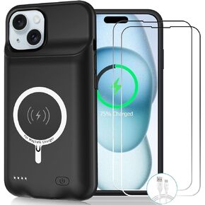 حافظة شحن لاسلكية لهاتف iPhone 15، حافظة بطارية واقية محمولة قابلة لإعادة الشحن بسعة 10000 مللي أمبير في الساعة، شحن لاسلكي متوافقة مع iPhone 15 (6.1 بوصة) حافظة شاحن بطارية ممتدة (أسود) in Kuwait