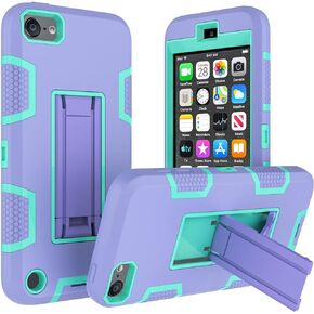 حافظة حماية WOGROO متوافقة مع Apple iPod Touch، وiPod Touch 7، وiPod Touch 6، حافظة iPod هجينة مقاومة للصدمات مع مسند - غطاء كامل الجسم مع حماية قوية من السقوط - رمادي/أسود