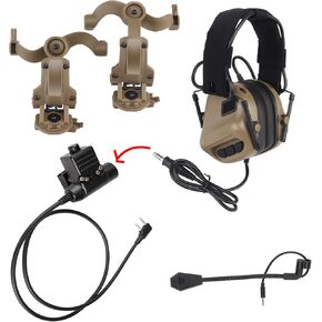 Tactical Shooting Headset + with U94 PTT 2pin with ARC Rail Adapter Noise Reduction & Sound Pickup Ear Protection (Tan) in Kuwait