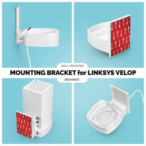 Screwless Wall Mount for Linksys Velop Home Wifi Mesh Holder, No Tools Required, Easy to Install, No Mess, Strong VHB Adheasive Mount, White by Brainwavz in Saudi Arabia