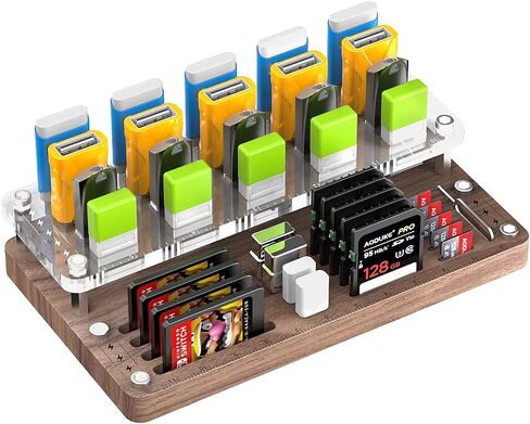 20 Slots Wooden Memory USB Flash Disk Card Case, TF Card Box and Micro SD Drive Card Holder Desk, U-Shield Memory Storage Racks in Kuwait