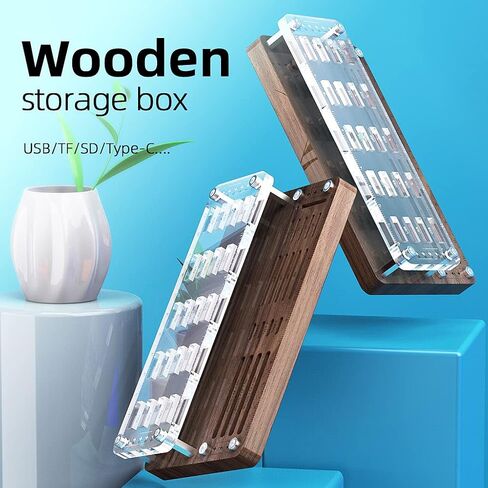 20 Slots Wooden Memory USB Flash Disk Card Case, TF Card Box and Micro SD Drive Card Holder Desk, U-Shield Memory Storage Racks in Kuwait