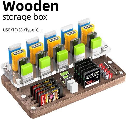 20 Slots Wooden Memory USB Flash Disk Card Case, TF Card Box and Micro SD Drive Card Holder Desk, U-Shield Memory Storage Racks in Kuwait