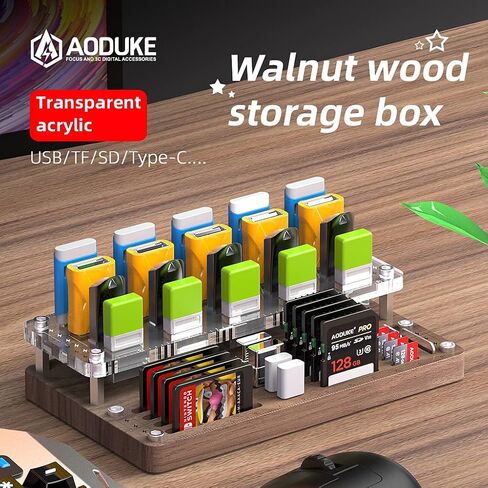20 Slots Wooden Memory USB Flash Disk Card Case, TF Card Box and Micro SD Drive Card Holder Desk, U-Shield Memory Storage Racks in Kuwait