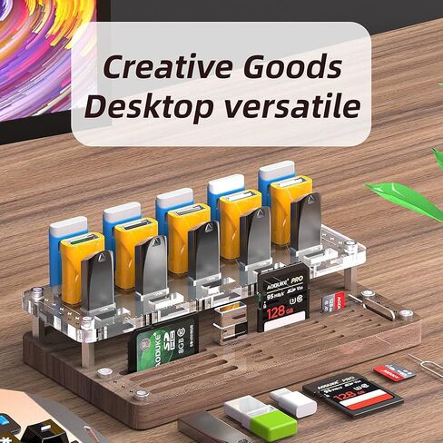 20 Slots Wooden Memory USB Flash Disk Card Case, TF Card Box and Micro SD Drive Card Holder Desk, U-Shield Memory Storage Racks in Kuwait
