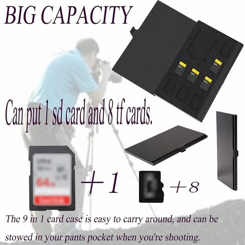 SD Card Holder Case , PCTC TF Memory Card Holder Case Aluminum Alloy Hard Shell ,9 in 1 Capacity for 1SD Cards and 8TF Cards(9 Slots) in Saudi Arabia