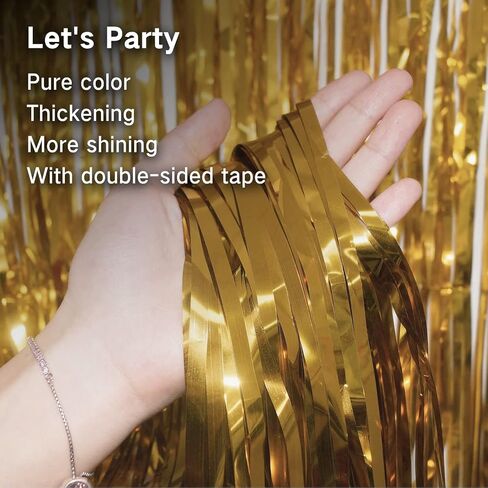 Tayuvira Gold Metallic Tinsel Foil Fringe Curtain, 3 Pcs 3.3ft x6.6ft Photo Booth Backdrop Streamer Curtains&Photo Booth Props, Party Decorations for Bachelorette Graduation Wedding Birthday (Gold) in Kuwait