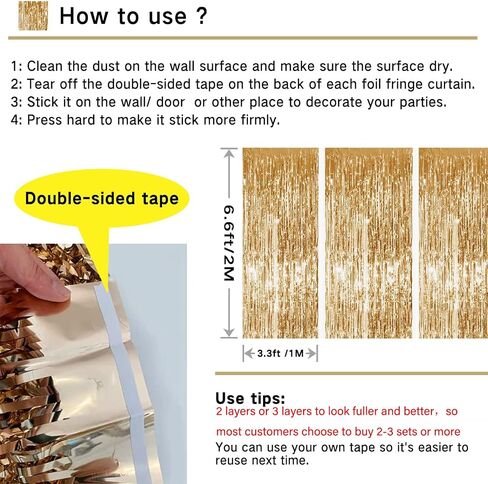 Tayuvira Gold Metallic Tinsel Foil Fringe Curtain, 3 Pcs 3.3ft x6.6ft Photo Booth Backdrop Streamer Curtains&Photo Booth Props, Party Decorations for Bachelorette Graduation Wedding Birthday (Gold) in Kuwait