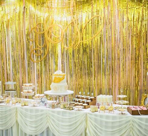 Tayuvira Gold Metallic Tinsel Foil Fringe Curtain, 3 Pcs 3.3ft x6.6ft Photo Booth Backdrop Streamer Curtains&Photo Booth Props, Party Decorations for Bachelorette Graduation Wedding Birthday (Gold) in Kuwait