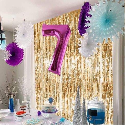 Tayuvira Gold Metallic Tinsel Foil Fringe Curtain, 3 Pcs 3.3ft x6.6ft Photo Booth Backdrop Streamer Curtains&Photo Booth Props, Party Decorations for Bachelorette Graduation Wedding Birthday (Gold) in Kuwait
