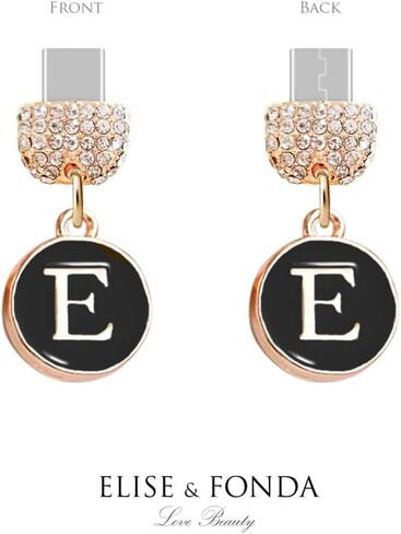 ELISE & FONDA TP57 Type-C USB Charging Port Crystal Anti Dust Plug with Tiny Round letter E Cell Phone Charm for Samsung Galaxy/Huawei/OnePlus/Xiaomi/oppo New Android Phones(Black) in Saudi Arabia
