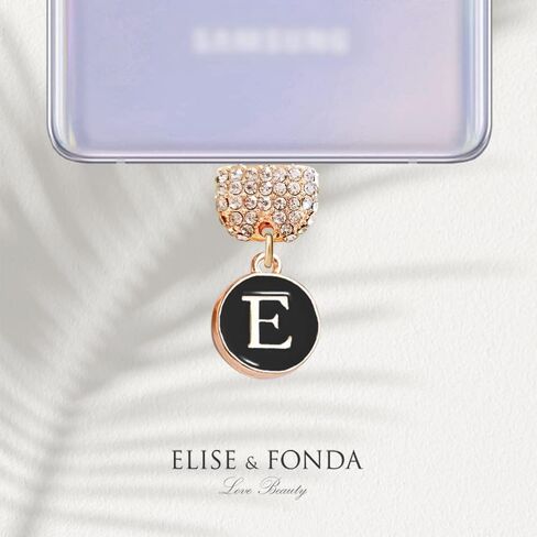 ELISE & FONDA TP57 Type-C USB Charging Port Crystal Anti Dust Plug with Tiny Round letter E Cell Phone Charm for Samsung Galaxy/Huawei/OnePlus/Xiaomi/oppo New Android Phones(Black) in Saudi Arabia