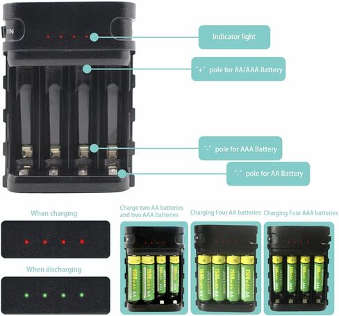 شاحن بطارية ايه من جينشن لبطارية NiMh NiCD AA/AAA قابلة لاعادة الشحن، منفذ شحن USB امن وحماية من درجة الحرارة الزائدة 5 فولت 1 امبير، ميزات امدادات الطاقة المؤقتة in Kuwait