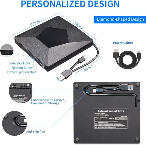 External Blu Ray CD DVD Drive, Wihool 3D BD Player with Read Capability Portable Blu-ray Drive USB 3.0 and Type-C Optical Bluray BD CD DVD Reader for Mac OS, Windows xp/7/8/10, Laptop PC in Kuwait