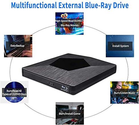 External Blu Ray CD DVD Drive, Wihool 3D BD Player with Read Capability Portable Blu-ray Drive USB 3.0 and Type-C Optical Bluray BD CD DVD Reader for Mac OS, Windows xp/7/8/10, Laptop PC in Kuwait