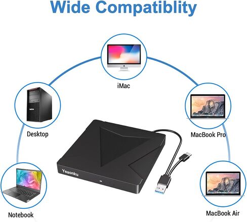 Yaeonku Dual-Interface External Optical CD/DVD Drive for Windows pc Laptop MacBook mac os pc Linux pc Window 7 8 10 11 in Saudi Arabia