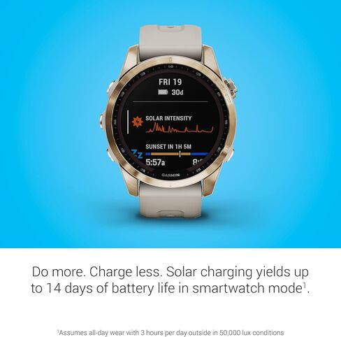 Garmin Fenix 7X Sapphire Solar, Adventure Smartwatch, w/Solar Charging Capabilities, Rugged Outdoor GPS Watch, Touchscreen, Wellness Features, Mineral Blue Titanium w/Whitestone Band (Renewed) in Saudi Arabia