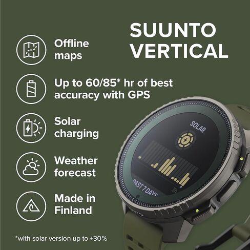 SUUNTO Vertical GPS Sports Watch, 1.4" Touchscreen 95+ Sports Modes, Lime | Offline Maps, 30-day Battery Life, Dual-Band GNSS, Outdoor Training&Expedition, SUUNTO App, Adventure Watch in Kuwait
