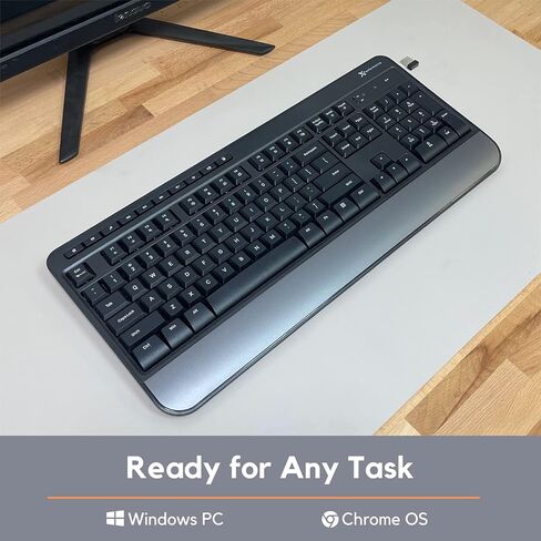 اكس 9 بيرفورمنس كيبورد لاسلكي USB للوسائط المتعددة - تحكم في الوسائط الخاصة بك - كيبورد كمبيوتر لاسلكي كامل الحجم مع مسند معصم - كيبورد لاسلكي للابتوب والكمبيوتر والكروم in Kuwait