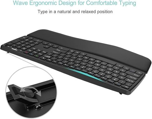 Arteck Bluetooth Keyboard Universal Wave Ergonomic Keyboard with Palm Rest Multi-Device Full Size Wireless Keyboard for Windows iOS iPad OS Android, Computer Desktop Laptop Surface Tablet Smartphone in Saudi Arabia