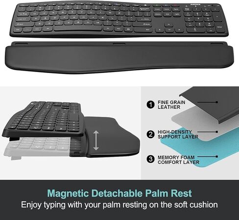 Arteck Bluetooth Keyboard Universal Wave Ergonomic Keyboard with Palm Rest Multi-Device Full Size Wireless Keyboard for Windows iOS iPad OS Android, Computer Desktop Laptop Surface Tablet Smartphone in Saudi Arabia