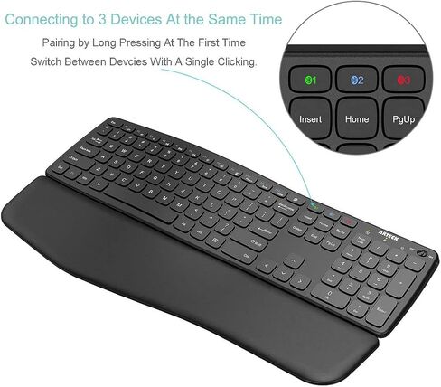 Arteck Bluetooth Keyboard Universal Wave Ergonomic Keyboard with Palm Rest Multi-Device Full Size Wireless Keyboard for Windows iOS iPad OS Android, Computer Desktop Laptop Surface Tablet Smartphone in Saudi Arabia