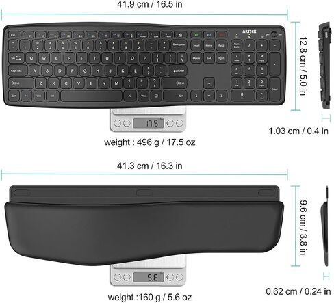 Arteck Bluetooth Keyboard Universal Wave Ergonomic Keyboard with Palm Rest Multi-Device Full Size Wireless Keyboard for Windows iOS iPad OS Android, Computer Desktop Laptop Surface Tablet Smartphone in Saudi Arabia