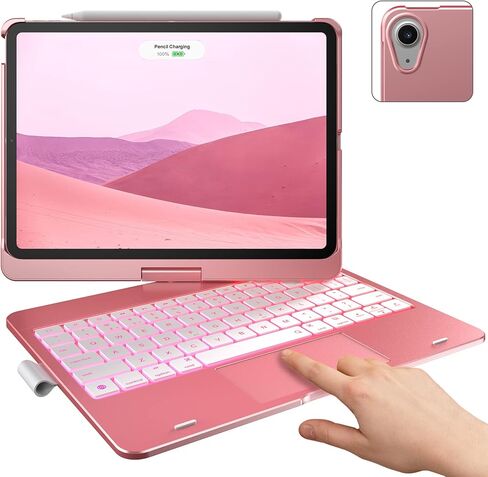 حافظة لوحة مفاتيح تعمل باللمس لجهاز iPad Air الجيل الخامس 2022 (10.9 بوصة)، لوحة لمس، قابلة للدوران 360 درجة، إضاءة خلفية 10 ألوان، غطاء لوحة مفاتيح لاسلكي مع حامل قلم لجهاز iPad Air 4th Gen - أخضر منتصف الليل in Kuwait