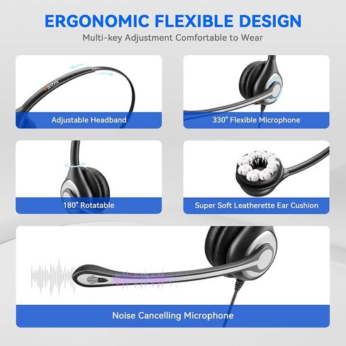 Wantek USB Headset with Microphone for PC,Laptop,3.5mm/USB/Type-C Jack 3-in-1 USB Headset with Noise Cancelling & Audio Controls,USB Headphones for Call Center,Work,Ofiice,Binaural in Kuwait