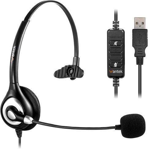 Wantek USB Headset with Microphone for PC,Laptop,3.5mm/USB/Type-C Jack 3-in-1 USB Headset with Noise Cancelling & Audio Controls,USB Headphones for Call Center,Work,Ofiice,Binaural in Kuwait