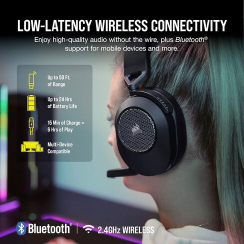 Corsair HS65 Wireless Multiplatform Gaming Headset with Bluetooth - Dolby Audio 7.1 - Omni-Directional Microphone - iCUE Compatible - PC, Mac, PS5, PS4, Mobile - White in Kuwait