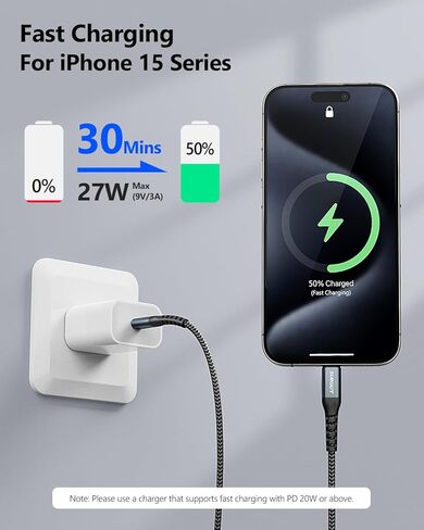 كابل SUNGUY USB C إلى USB C بطول 1 قدم، [عبوة من قطعتين] كابل شاحن 60 وات PD USB 2.0 من النوع C لهواتف iPhone 15/15 Plus/15 Pro/15 Pro Max وGalaxy S23/S22 Ultra/Z Fold/Z Flip وiPad Pro /إير، ماك بوك إير/برو، بلاي ستيشن 5 in Kuwait
