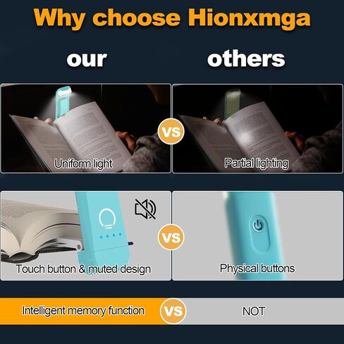 Book Reading Light,2 Pack Silent Touch Books Lamp for Reading in Bed,Rechargeable Clip on Booklight with 3 Amber Color & 7 LEDs Precise Dimming for Night Reading for Book Lovers,Kid,White+Blue | 3 Amber Colors,Stepless Dimming,Eye-Caring Mode,Up to 100H R in Kuwait