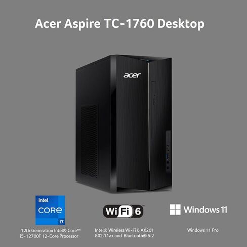 سطح المكتب آيسر أسباير TC-1780-UR12 | معالج Intel Core i7-13700 من الجيل الثالث عشر ذو 16 نواة | 16 جيجابايت 3200 ميجا هرتز DDR4 | 512 جيجا بايت M.2 PCIe Gen 4 SSD | هارد 1 تيرابايت | قارئ بطاقة SD | إنتل واي فاي 6E AX211 | وين 11 برو، اسود in Kuwait