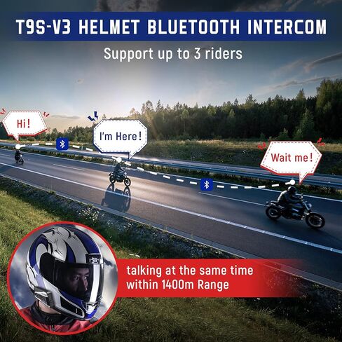 MECHAZER Motorcycle Bluetooth Headset with Noise Cancellation, 1400m Bluetooth 5.0 3 Riders Motorcycle Intercom Helmet, Universal Wireless Headphones Interphone 1Set in Kuwait