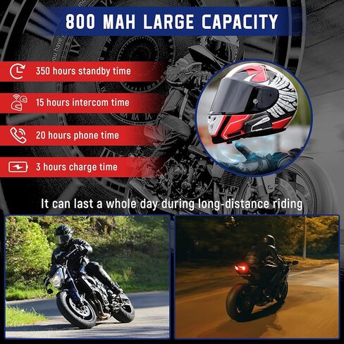 MECHAZER Motorcycle Bluetooth Headset with Noise Cancellation, 1400m Bluetooth 5.0 3 Riders Motorcycle Intercom Helmet, Universal Wireless Headphones Interphone 1Set in Kuwait