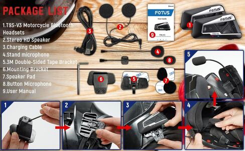 MECHAZER Motorcycle Bluetooth Headset with Noise Cancellation, 1400m Bluetooth 5.0 3 Riders Motorcycle Intercom Helmet, Universal Wireless Headphones Interphone 1Set in Kuwait