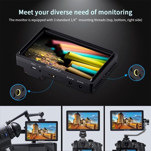 FEELWORLD FW568S 6 Inch SDI Field Monitor Full HD 1920x1080 IPS DSLR Camera Monitor with Waveform LUT Peak Video Focus F970 External Power and Install Kit 3G SDI 4K HDMI Input 8.4 V DC Output in Saudi Arabia