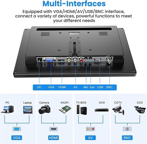 شاشة Eyoyo صغيرة مقاس 9 بوصة، 1024x600 16:9 IPS HDMI تدعم مدخل HDMI/VGA/AV/BNC مع جهاز تحكم عن بعد ومكبرات صوت مدمجة، شاشة أمان للكمبيوتر Raspi CCTV Camera Car in Kuwait
