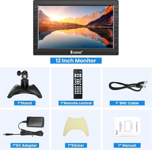شاشة Eyoyo صغيرة مقاس 9 بوصة، 1024x600 16:9 IPS HDMI تدعم مدخل HDMI/VGA/AV/BNC مع جهاز تحكم عن بعد ومكبرات صوت مدمجة، شاشة أمان للكمبيوتر Raspi CCTV Camera Car in Kuwait