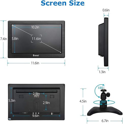 شاشة Eyoyo صغيرة مقاس 9 بوصة، 1024x600 16:9 IPS HDMI تدعم مدخل HDMI/VGA/AV/BNC مع جهاز تحكم عن بعد ومكبرات صوت مدمجة، شاشة أمان للكمبيوتر Raspi CCTV Camera Car in Kuwait