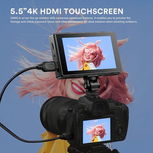 شاشة Godox GM55 5.5 بوصة IPS تعمل باللمس على الكاميرا 1920 x 1080 IPS تدعم شاشة 4K HDMI مخرج متوافق مع 3D LUT Rec.709 متوافق مع F550/F750/F970 in Kuwait