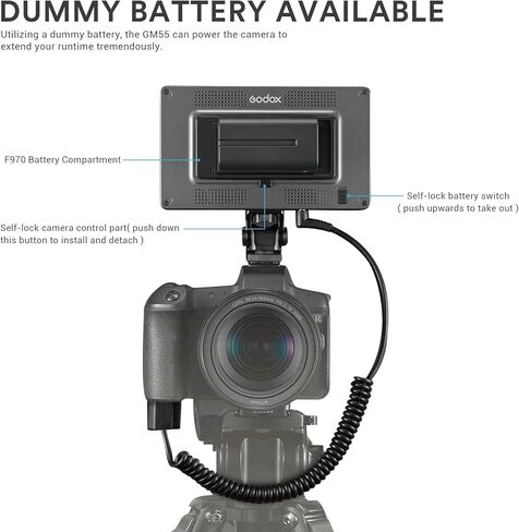 شاشة Godox GM55 5.5 بوصة IPS تعمل باللمس على الكاميرا 1920 x 1080 IPS تدعم شاشة 4K HDMI مخرج متوافق مع 3D LUT Rec.709 متوافق مع F550/F750/F970 in Kuwait
