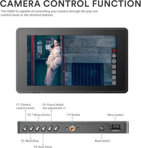شاشة Godox GM55 5.5 بوصة IPS تعمل باللمس على الكاميرا 1920 x 1080 IPS تدعم شاشة 4K HDMI مخرج متوافق مع 3D LUT Rec.709 متوافق مع F550/F750/F970 in Kuwait