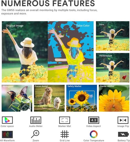 شاشة Godox GM55 5.5 بوصة IPS تعمل باللمس على الكاميرا 1920 x 1080 IPS تدعم شاشة 4K HDMI مخرج متوافق مع 3D LUT Rec.709 متوافق مع F550/F750/F970 in Kuwait