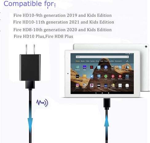 HD10 USB Charger Compatible with New Kindle Fire HD10-11th 9th Generation-2019 2021 Release,Fire HD10 Plus,Fire 10 Kids Pro,with 5Ft USB C Cord in Saudi Arabia
