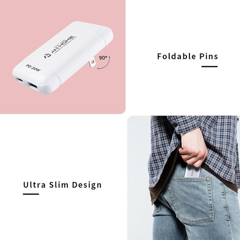 AnHome 20W USB C Dual Port PD Ultra Slim Block شاحن سريع (Cargador rápido)، شحن سريع من النوع C متوافق مع iPhone 11/12/13/14/15 Pro Max، Pixel، Galaxy S23/S22/S21/S20، iPad والمزيد in Kuwait