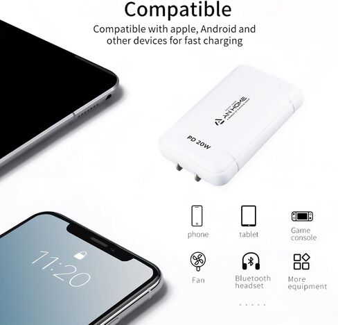AnHome 20W USB C Dual Port PD Ultra Slim Block شاحن سريع (Cargador rápido)، شحن سريع من النوع C متوافق مع iPhone 11/12/13/14/15 Pro Max، Pixel، Galaxy S23/S22/S21/S20، iPad والمزيد in Kuwait
